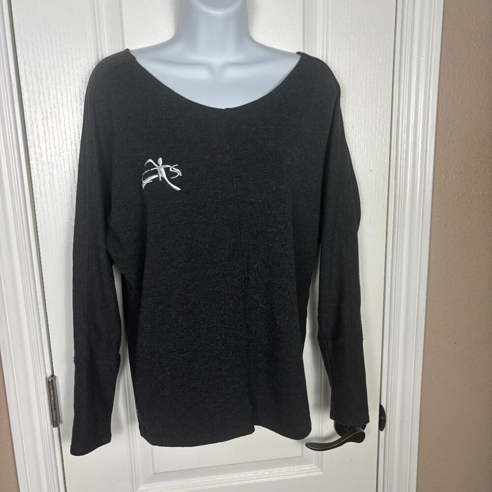 Roadrunner Sports Women's Grey Long Sleeve V-Neck Active Pullover Sporty Top Sm